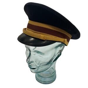 Vintage Bancroft Military Cap, Black, Gold, Burgundy, Size 7 1/8